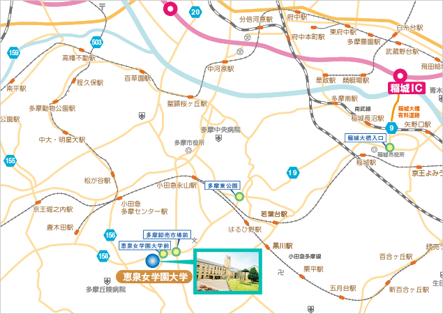 多摩センター駅の前後区間がわかる路線図